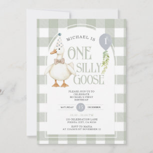 Invitation Silly Goose minimaliste 1er anniversaire En vichy