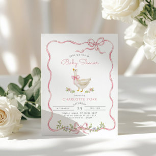 Invitation Silly Goose rose Floral Bow Baby girl douche