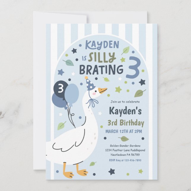 Invitation Silly Goose Silly-Brating Three Birthday Party  (Devant)