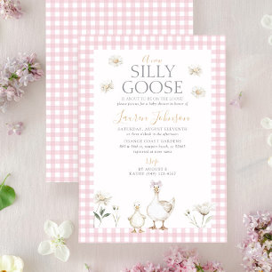 Invitation Silly Goose Whimsical Bow rose Baby Girl Douche