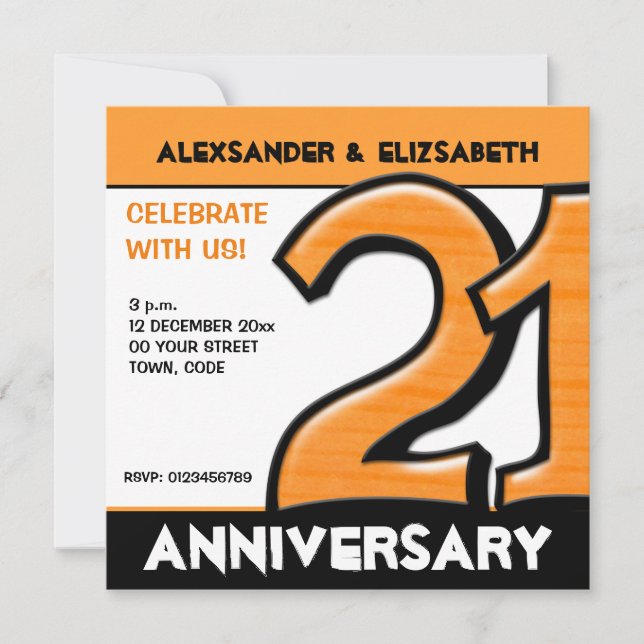 Invitation Silly Numéro 21 orange Anniversaire Party (Devant)