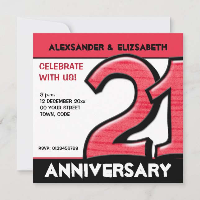 Invitation Silly Numéro 21 rouge Anniversaire de fête Invitat (Devant)
