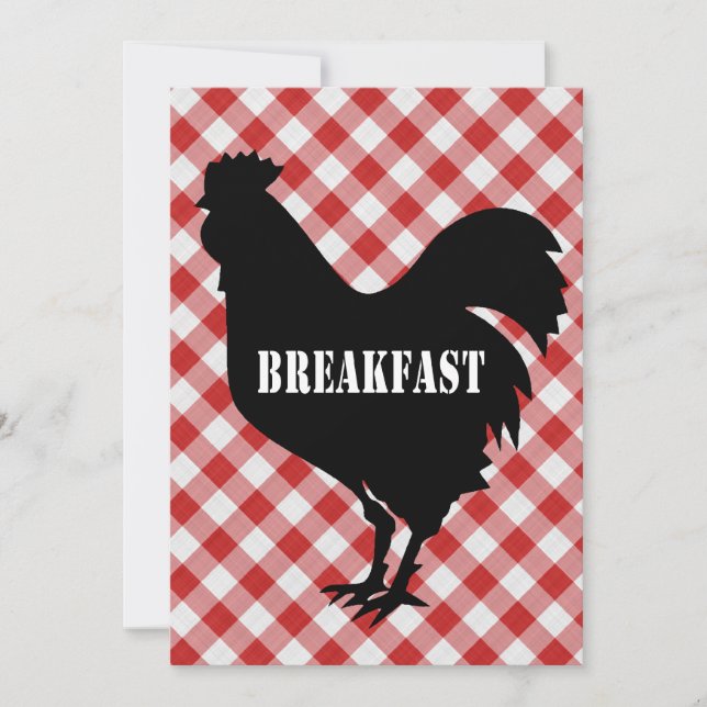 Invitation Silo de poulet sur le petit déjeuner rouge (Devant)