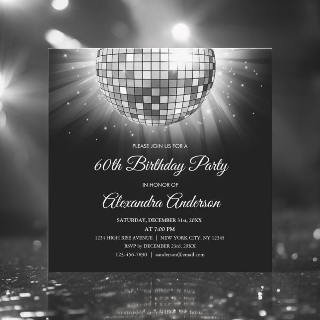 Invitation Silver 60th Birthday Party 70's Disco Ball (Créateur téléchargé)