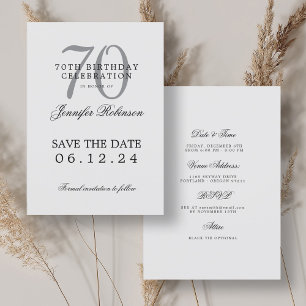 Invitation Silver 70th Birthday Enregistrer la date Détails