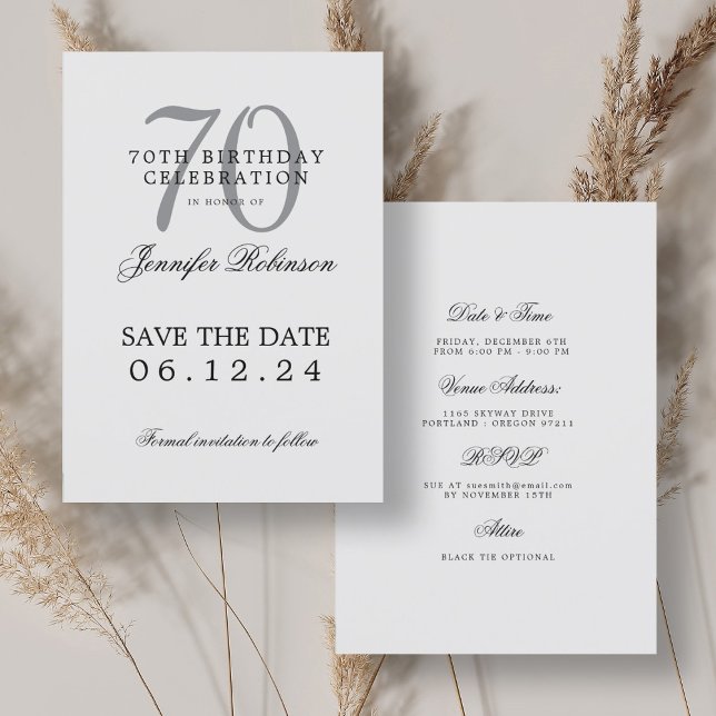 Invitation Silver 70th Birthday Enregistrer la date Détails (Silver 70th Birthday Save the Date Details Invitation)