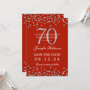 Invitation Silver 70th Birthday Save Date Détails Rouge