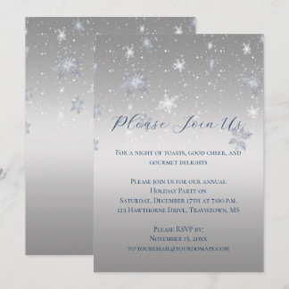 Invitation Silver and Blue Snowflakes Christmas Party |