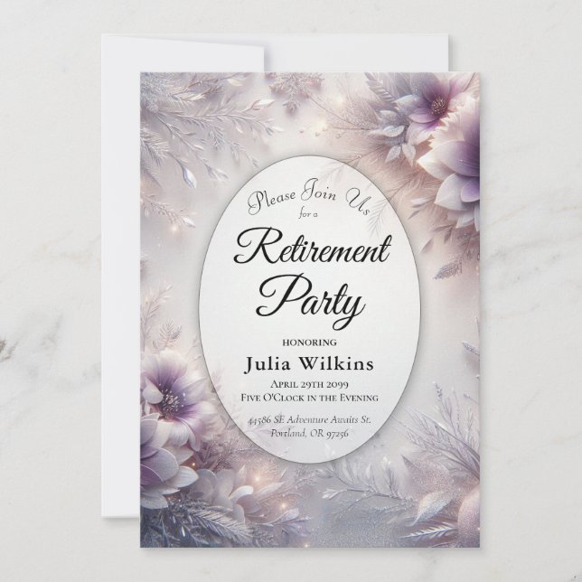 Invitation Silver and Soft Amethyst Winter Retirement Party  (Devant)