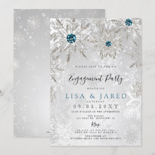 Invitation Silver Aqua Snowflakes