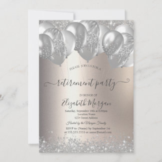 Invitation Silver Balloons Diamonds Retirement Party