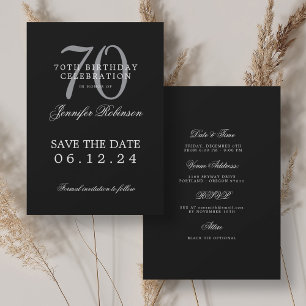 Invitation Silver Black 70th Birthday Enregistrer la date Dét