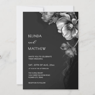 Invitation Silver Black And White Flowers Wedding 