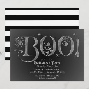 Invitation Silver & Black BOO Elégante Fête d'Halloween  