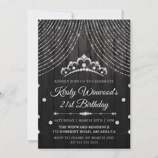Invitation Silver Black Diamond Tiara Anniversaire (Devant)