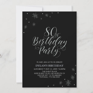 Invitation Silver & Black Fête de 80 ans chic moderne