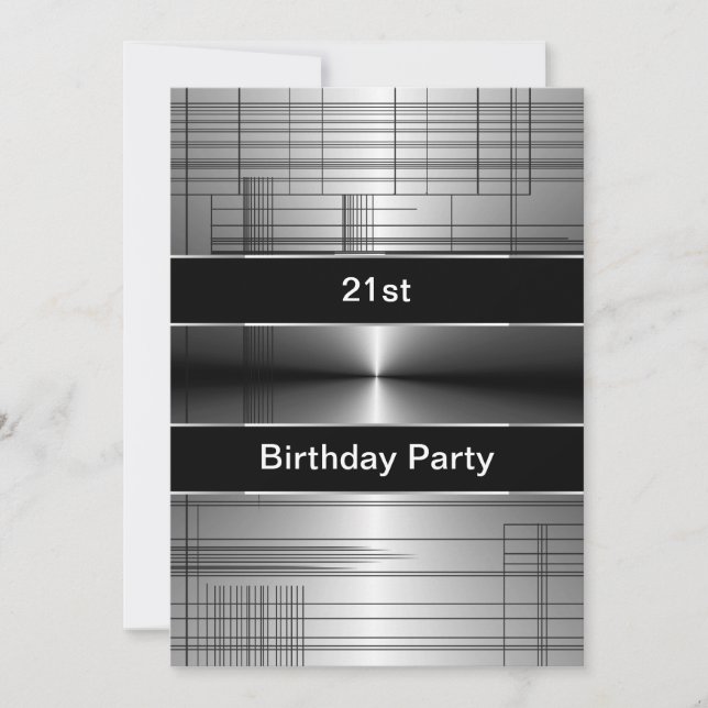 Invitation Silver Black Stripes Mans 21e anniversaire (Devant)