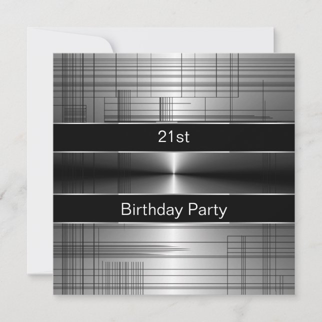 Invitation Silver Black Stripes Mans 21e fête d'anniversaire (Devant)