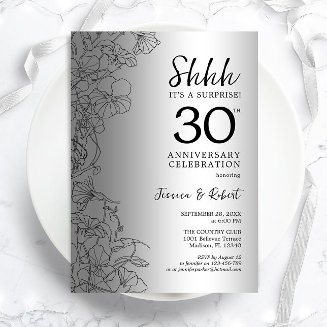 Invitation Silver Black Surprise 30e anniversaire (Créateur téléchargé)