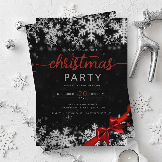 Invitation Silver Black Winter Wonder Entreprise Noël (Silver Black Winter Wonder Company Christmas Invitation)