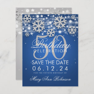 Invitation Silver Blue 50th Birthday Enregistrer la date Hive