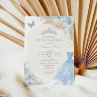 Silver Blue Boho Floral Quinceañera 15e anniversai