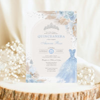 Silver Blue Boho Floral Quinceañera 15e anniversai
