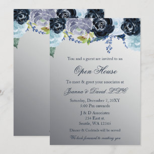 Invitation Silver Blue Floral Business Party