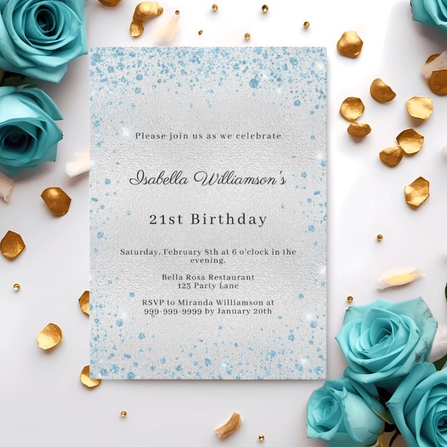 Invitation Silver blue glitter winter birthday (Créateur téléchargé)