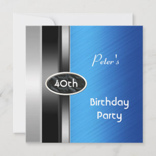 Invitation Silver Blue Mens 40e anniversaire homme de fête