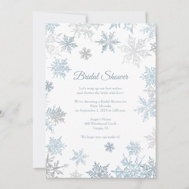 Invitation Silver Blue Snowflake Élégante Fête des mariées d' (Devant)