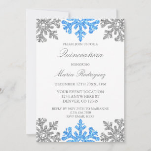Invitation Silver Blue Snowflake Quinceanera hiver