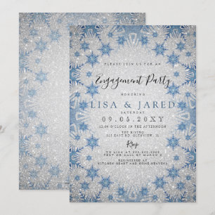 Invitation Silver Blue Snowflakes