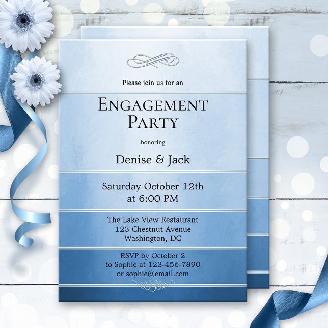Invitation Silver Blue Ton sur Ton Fiançailles rayé (Créateur téléchargé)