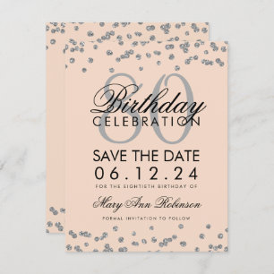 Invitation Silver Blush Pink 80e anniversaire Date de sauvega