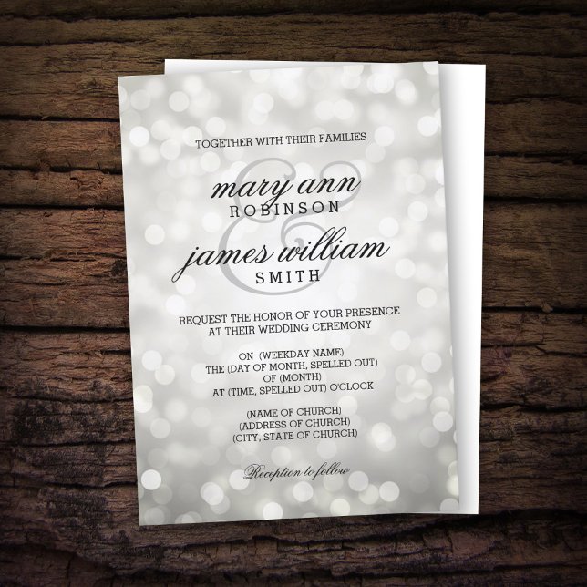 Invitation Silver Bokeh éclaire un mariage élégant (Créateur téléchargé)
