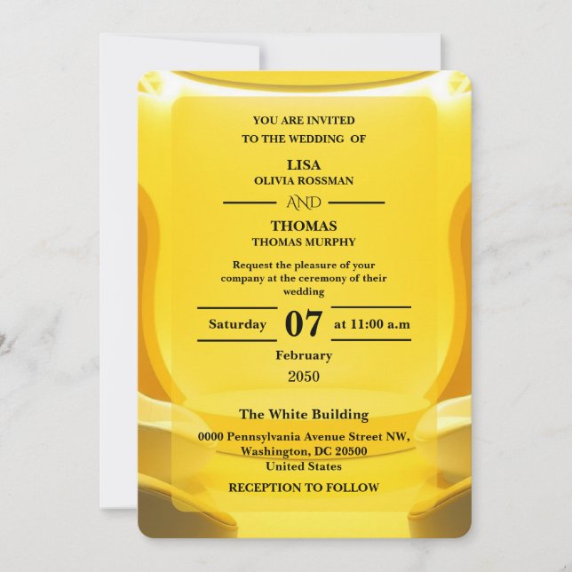 Invitation Silver Butter Yellow Modern Wedding (Devant)