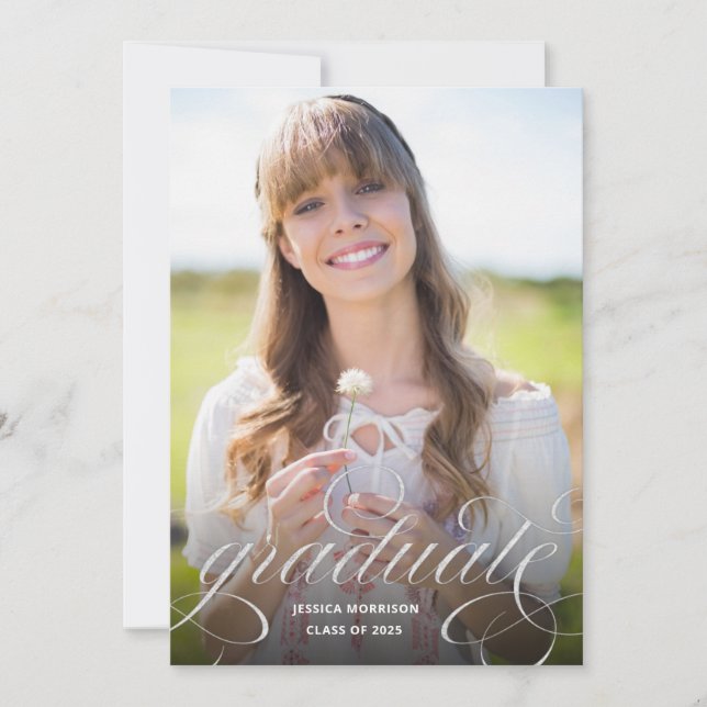 Invitation Silver Calligraphy Overlay Photo Graduation Party (Devant)