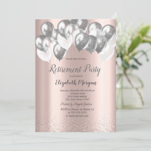 Invitation Silver Confetti Ballons Rose Gold Retraite