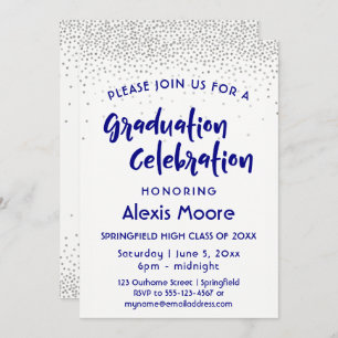 Invitation Silver Confetti et Navy Typography Party