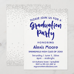 Invitation Silver Confetti & Navy Typography Grad Party, 2