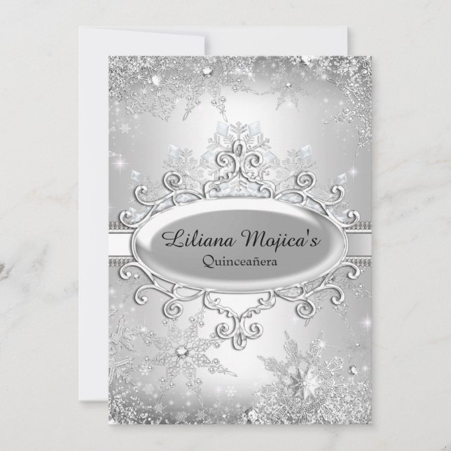 Invitation Silver Crystal Snowflake Princesse Quinceanera (Devant)