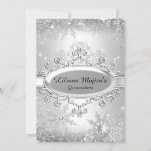 Invitation Silver Crystal Snowflake Princesse Quinceanera
