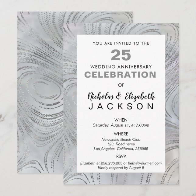 Invitation Silver de luxe sur Pearl 25ème anniversaire de la  (Devant / Derrière)