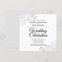 Silver Delicate Filigree Élégant Mariage Carré