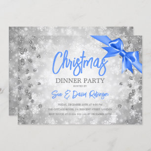 Invitation Silver Diamonds Parties scintillant Bleu Ruban Noë