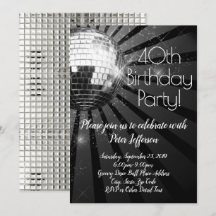 Invitation Silver Disco Ball 40e anniversaire fête