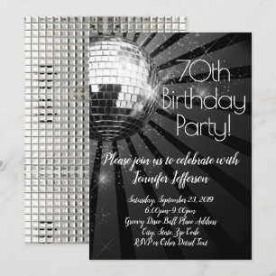 Invitation Silver Disco Ball 70e anniversaire