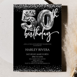 Invitation Silver Disco Ball Parties scintillant 50ème annive