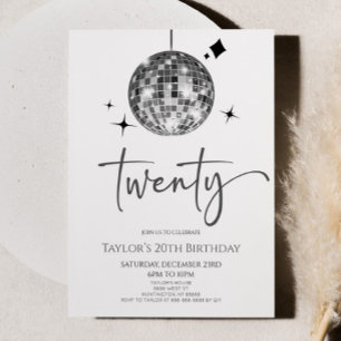 Invitation Silver Disco Ball Vingt fête d'anniversaire